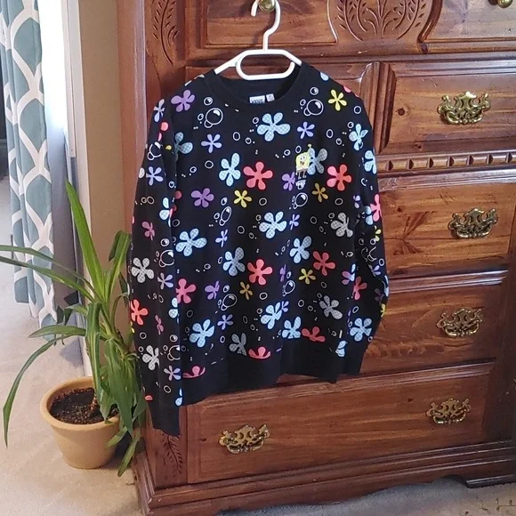 🌻Vans/Sponge Bob Women's Floral Neon Sweatshirt Size XS - Picture 1 of 9